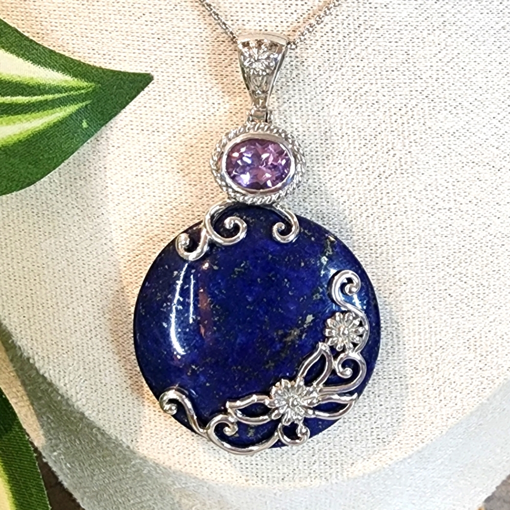 Chapal Zenray NF Lapis & Amethyst Pendant with a Sterling Silver Setting & Chain